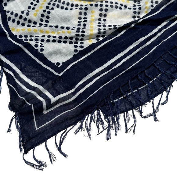 Navy White Stripe Yellow Polka Dot Fringe Scarf - Picture 5 of 5